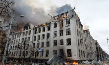The scene of a fire at the Economy Department building of Karazin Kharkiv National University