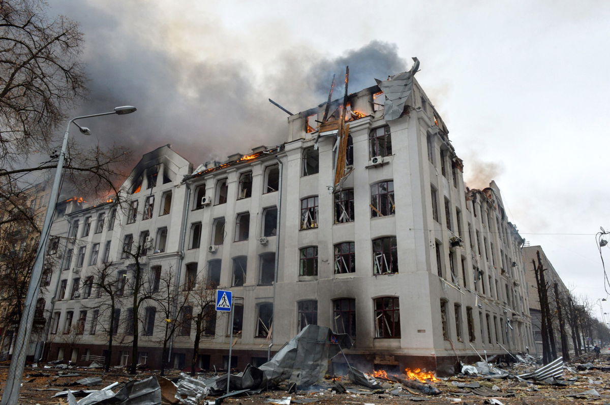 <i>Sergey Bobok/AFP/Getty Images</i><br/>The scene of a fire at the Economy Department building of Karazin Kharkiv National University