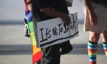 Opponents of the "Don't Say Gay" bill attend a protest in downtown Fort Myers