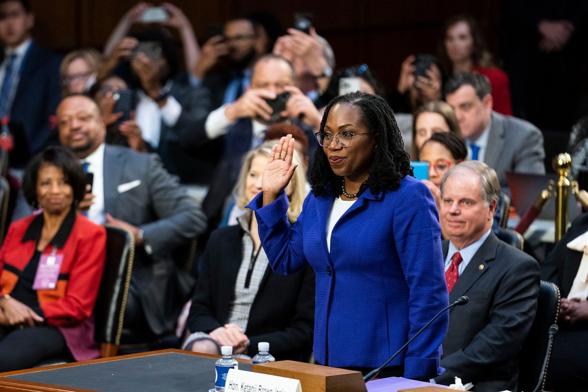 <i>Sarah Silbiger for CNN</i><br/>Judge Ketanji Brown Jackson is sworn in to testify before the Senate Judiciary Committee during a confirmation hearing to join the US Supreme Court