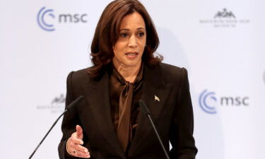 The White House is discussing sending Vice President Kamala Harris to Poland and Romania. Harris here speaks at the 2022 Munich Security Conference in Germany on February 19.