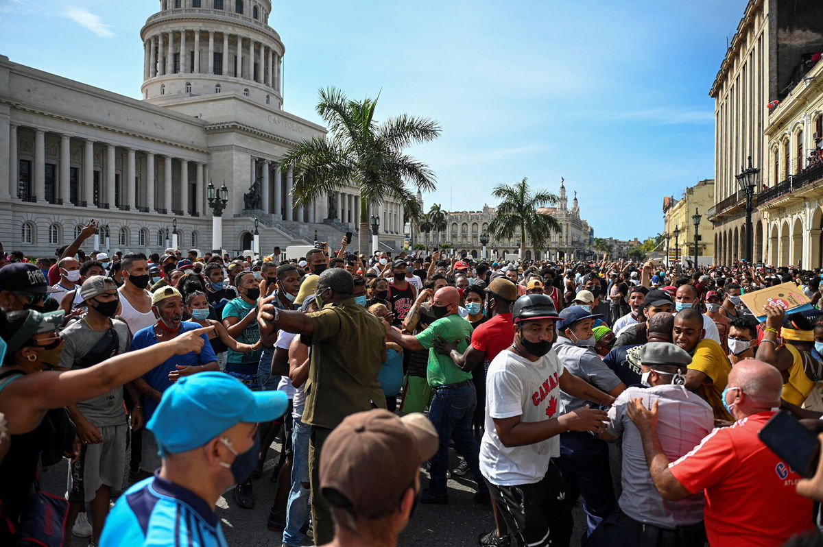 <i>Yamil Lage/AFP/Getty Images/FILE</i><br/>Protesters demonstrate in rare protests in Havana