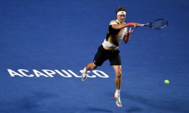 Alexander Zverev hits a return during men's singles first round match against Jenson Brooksby of the United States at the 2022 ATP Mexican Open tennis tournament in Acapulco