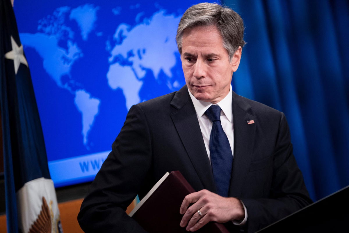 <i>BRENDAN SMIALOWSKI/AFP/POOL/Getty Images</i><br/>Secretary of State Antony Blinken