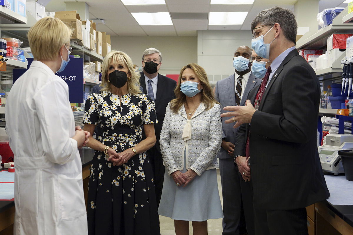 <i>Karen Pulfer Focht/AP</i><br/>First lady Jill Biden meets Dr. Charles W. M. Roberts