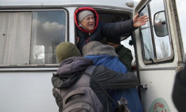 The bus which was picking up civilians in Posad-Pokrovske to evacuate them.