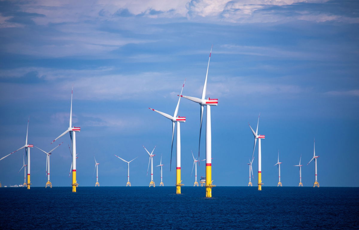 <i>Jens Büttner/picture alliance/Getty Images</i><br/>Wind turbines are seen here in the Baltic Sea between the Danish islands of Rügen and Bornholm in August 2020. The world generated a record 10% of its electricity from wind and solar in 2021.