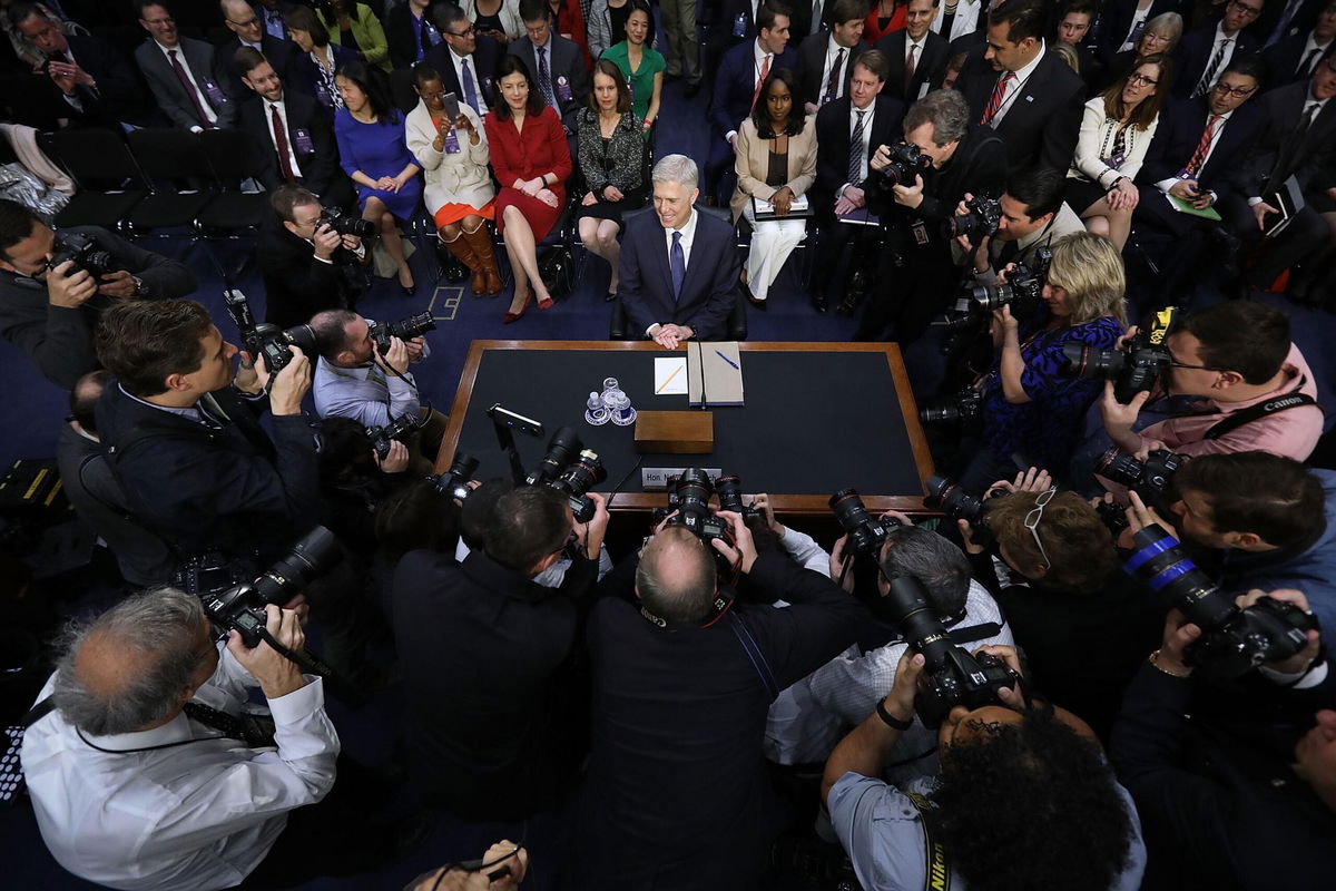 <i>Chip Somodevilla/Getty Images</i><br/>Then-nominee Neil Gorsuch arrives for the first day of his Supreme Court confirmation hearing in March 2017.