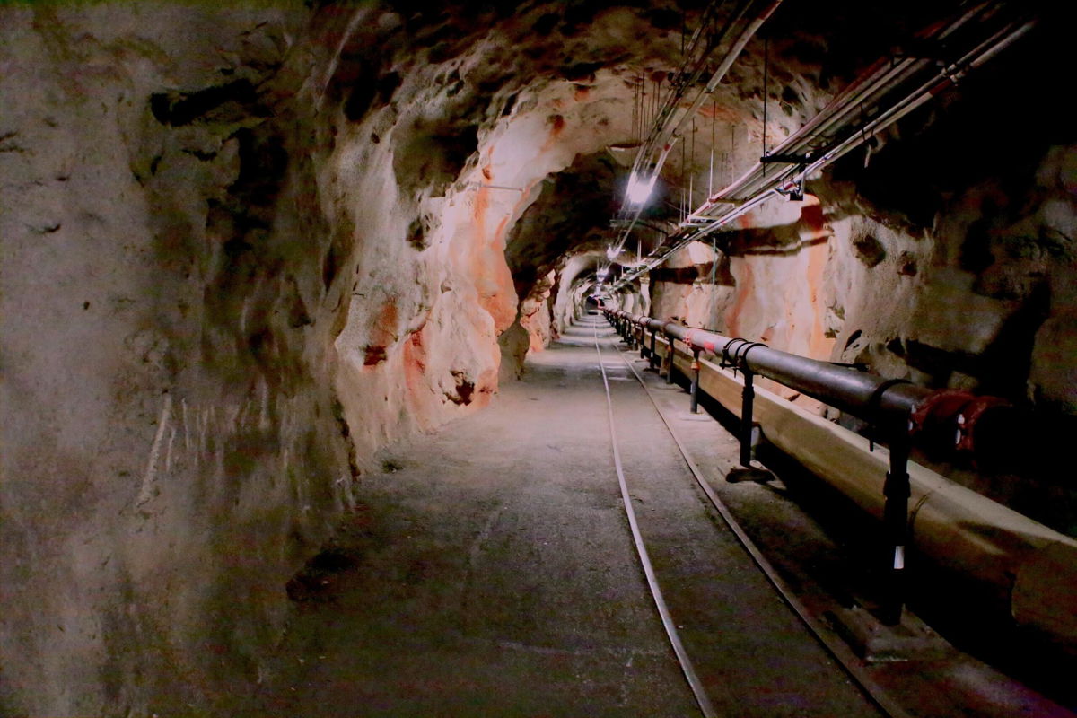 <i>Shannon Haney/US Navy/AP</i><br/>Overhead lights illuminate a tunnel inside the Red Hill Underground Fuel Storage Facility in Pearl Harbor