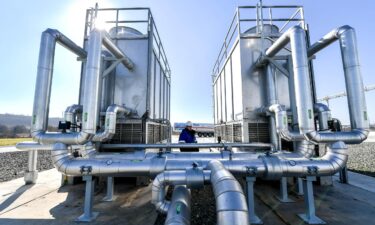 Cooling towers are pictured at the Gazprom's Logistics Center for thermally-insulated containers for transporting liquid helium. It is Russia's only and the world's largest hub for supplying liquid helium to the global market.