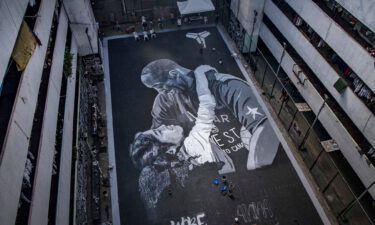 A giant mural of Kobe Bryant and his daughter Gianna