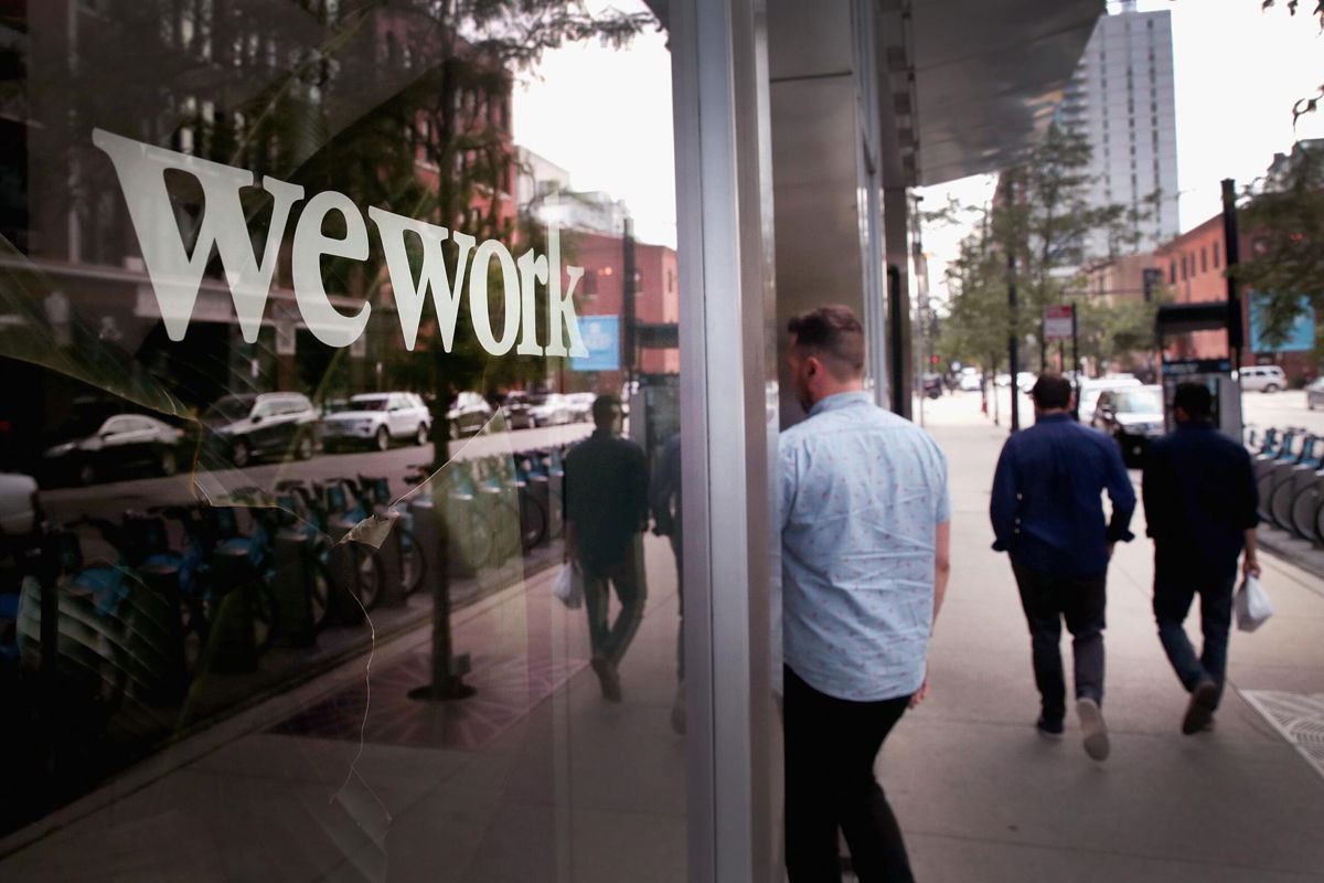 <i>Scott Olson/Getty Images</i><br/>A WeWork office facility is seen here in August 2019 in Chicago