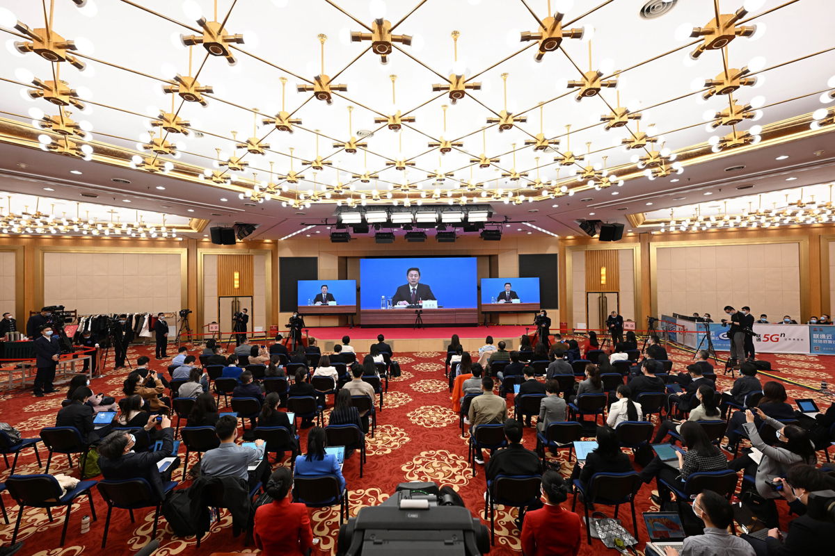 <i>Chen Yehua/Xinhua/Getty Images</i><br/>Journalists attend a press conference of the fifth session of the 13th National Committee of the Chinese People's Political Consultative Conference