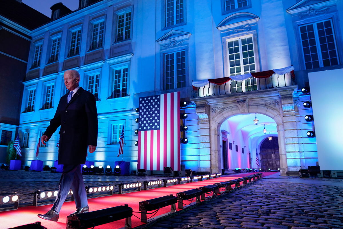 <i>Evan Vucci/AP</i><br/>President Joe Biden arrives to speak about the Russian invasion of Ukraine