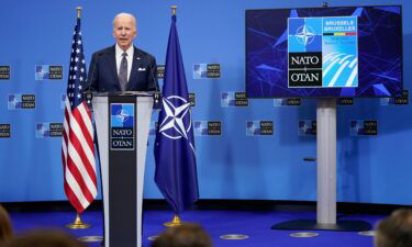 President Joe Biden speaks about the Russian invasion of Ukraine during a news conference after a NATO summit and Group of Seven meeting at NATO headquarters on Thursday in Brussels.