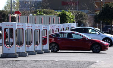 A Tesla car recharges its battery at the Petaluma Supercharger on March 9 in Petaluma