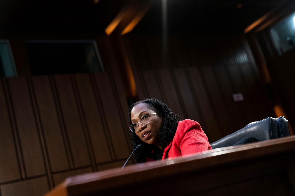 <i>Sarah Silbiger for CNN</i><br/>Judge Ketanji Brown Jackson testifies on the second day of her Senate Judiciary Committee confirmation hearing to join the United States Supreme Court on Capitol Hill in Washington