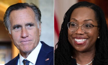 Mitt Romney and Supreme Court nominee Ketanji Brown Jackson are seen in this split image.