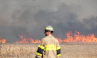 The Wichita County Sheriff's Office respond to a large wildfire in Texas on March 20.