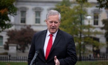 Former White House Chief of Staff Mark Meadows talks to reporters at the White House on October 21