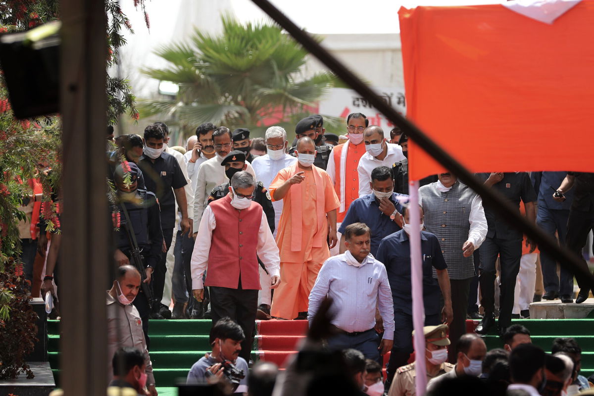 <i>T. Narayan/Bloomberg/Getty Images</i><br/>Yogi Adityanath at the inauguration of the Awadh Shilpgram Cultural Centre and Marketplace in Lucknow