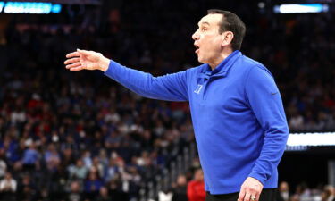 Duke head coach Mike Krzyzewski reacts during a win in the Sweet 16 against the Texas Tech Red Raiders.