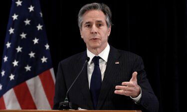 US Secretary of State Antony Blinken speaks during a press conference in Brussels