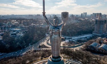 A view of Ukraine's the Motherland Monument in Kyiv on Feb. 13.