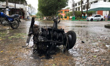 Wreckage from a car bomb is seen in Saravena