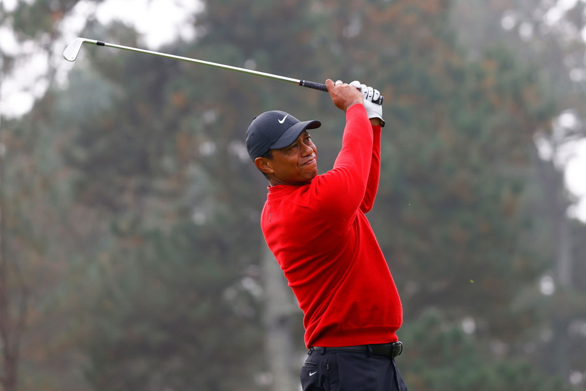 <i>Augusta National/Masters Historic Imagery/Gettty Images</i><br/>Tiger Woods plays his shot from the third tee during the fourth round of the 2020 Masters in November 2020 in Augusta