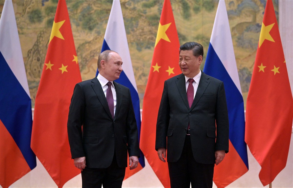 <i>ALEXEI DRUZHININ/AFP/Sputnik/Getty Images</i><br/>Russian President Vladimir Putin (L) and Chinese President Xi Jinping are seen here during a meeting in Beijing