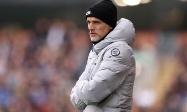 Thomas Tuchel looks on during Chelsea's comfortable victory against Burnley.