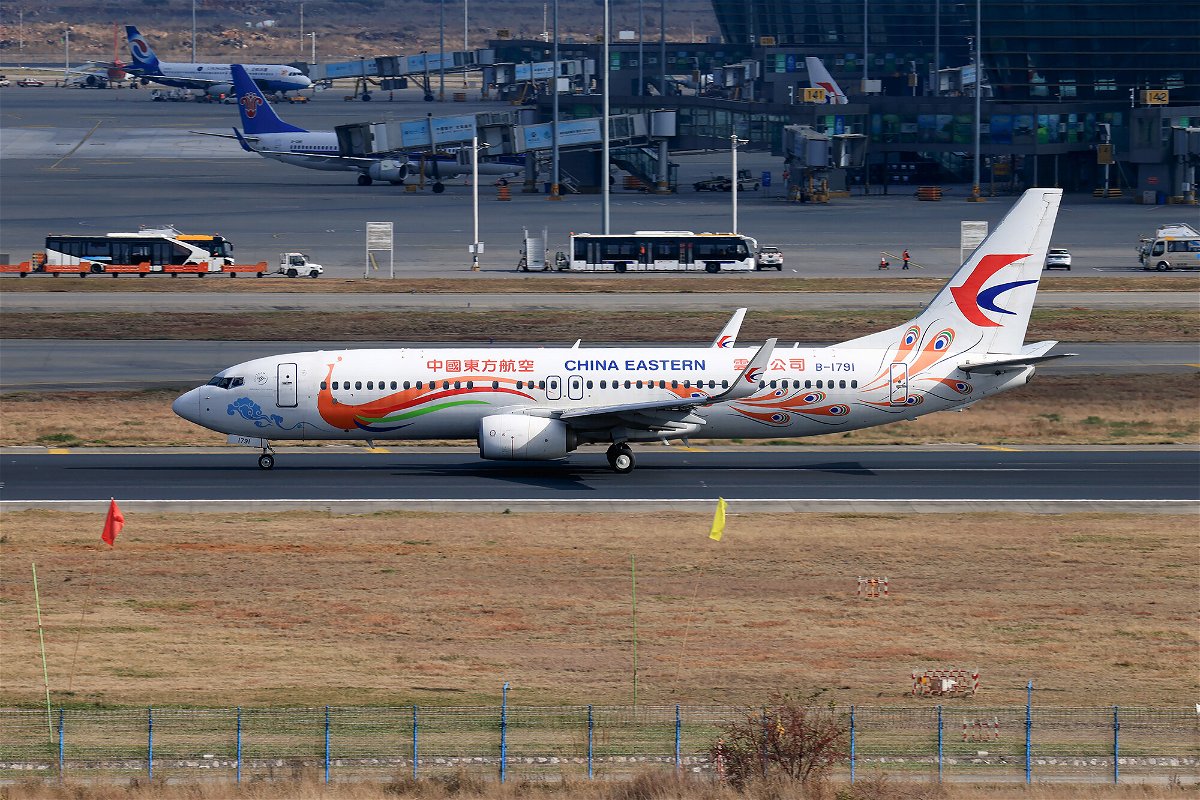 <i>Zhou Bodian/VCG/Getty Images</i><br/>Tracking services reported this plane is the China Eastern Airlines Boeing 737-800 aircraft that crashed March 21 with 132 people on board. This is a file photo taken on a Chinese tarmac in February.
