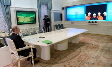 Russian President Vladimir Putin has a video conference with the Berkut offshore drilling platform launched in the Sea of Okhotsk as part of the Sakhalin-1 oil and gas project