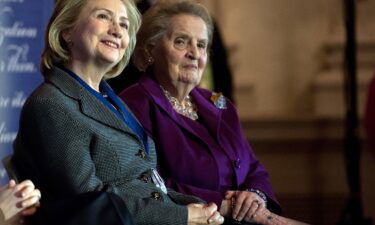 Former US Secretaries of State Hillary Clinton and Madeleine Albright are pictured together in 2013. Clinton remembered Albright as "a great person and a wonderful friend to me and literally so many others