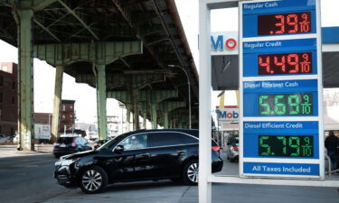 Gas prices are displayed at a Brooklyn gas station on March 08