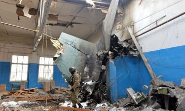 A downed Russian Sukhoi Su-25 assault aircraft pictured in Kharkiv on March 8.