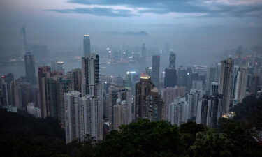 View of buildings from Victoria Peak in Hong Kong