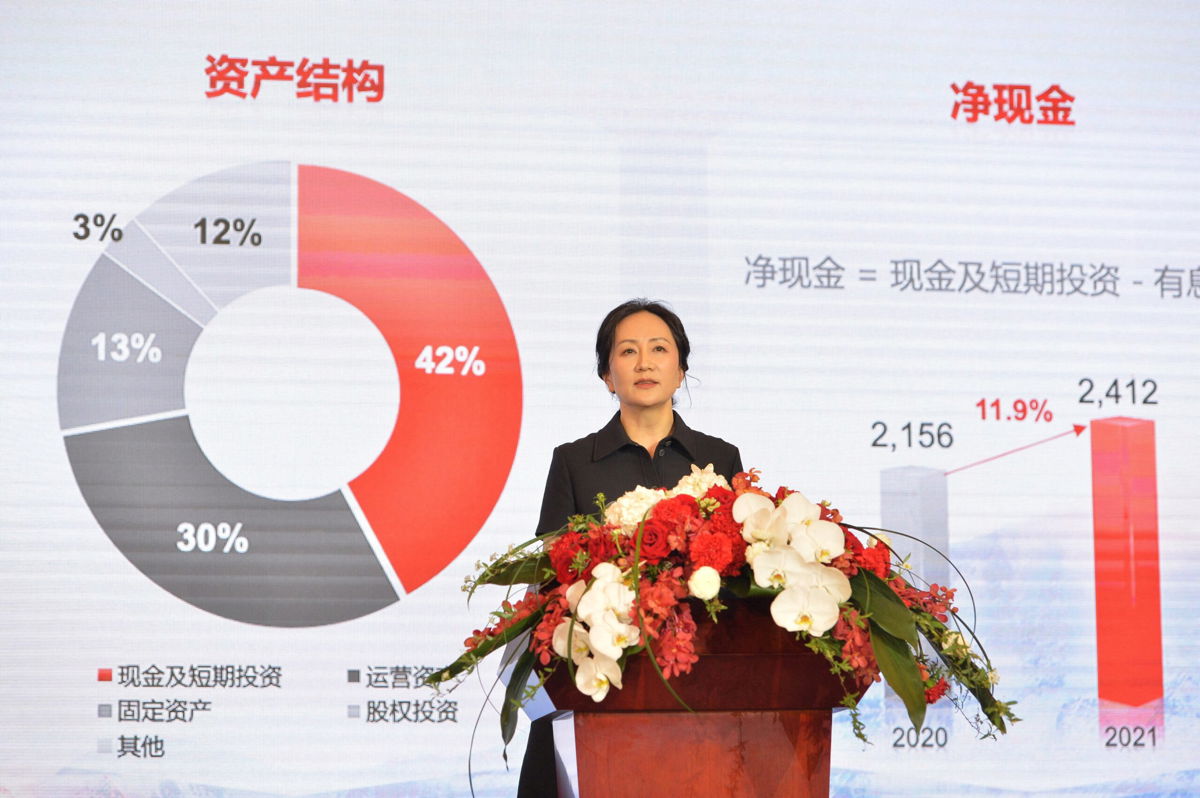 <i>AFP/Getty Images</i><br/>Huawei chief financial officer Meng Wanzhou delivers a speech in Guangdong