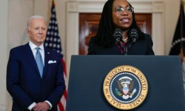 Judge Ketanji Brown Jackson speaks after President Joe Biden announced Jackson as his nominee to the Supreme Court in the Cross Hall of the White House