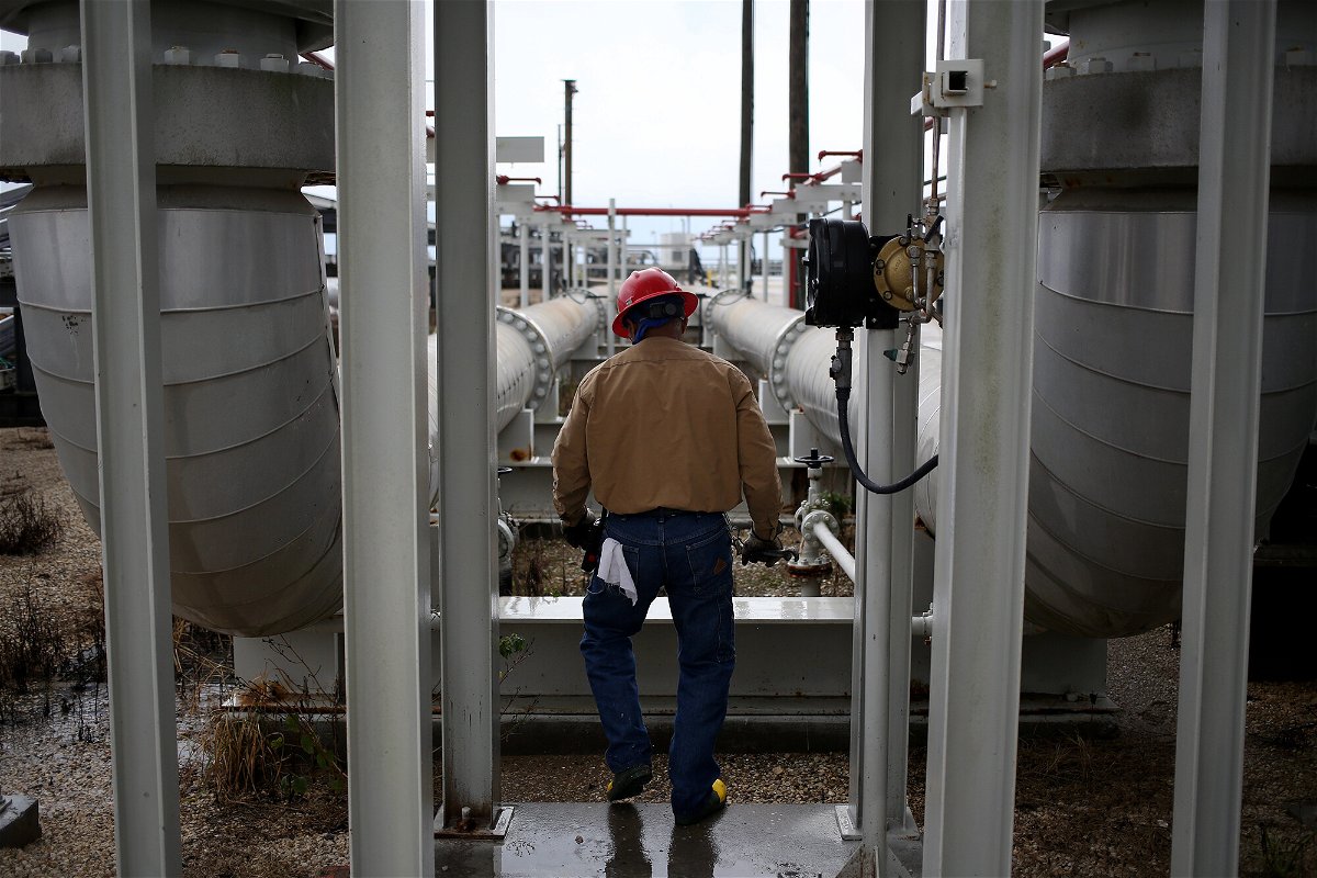 <i>Luke Sharrett/Bloomberg/Getty Images</i><br/>A contractor works on crude oil pipelines at the U.S. Department of Energy's Bryan Mound Strategic Petroleum Reserve in Freeport