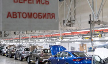 A finished products warehouse at the Renault car plant producing the Logan