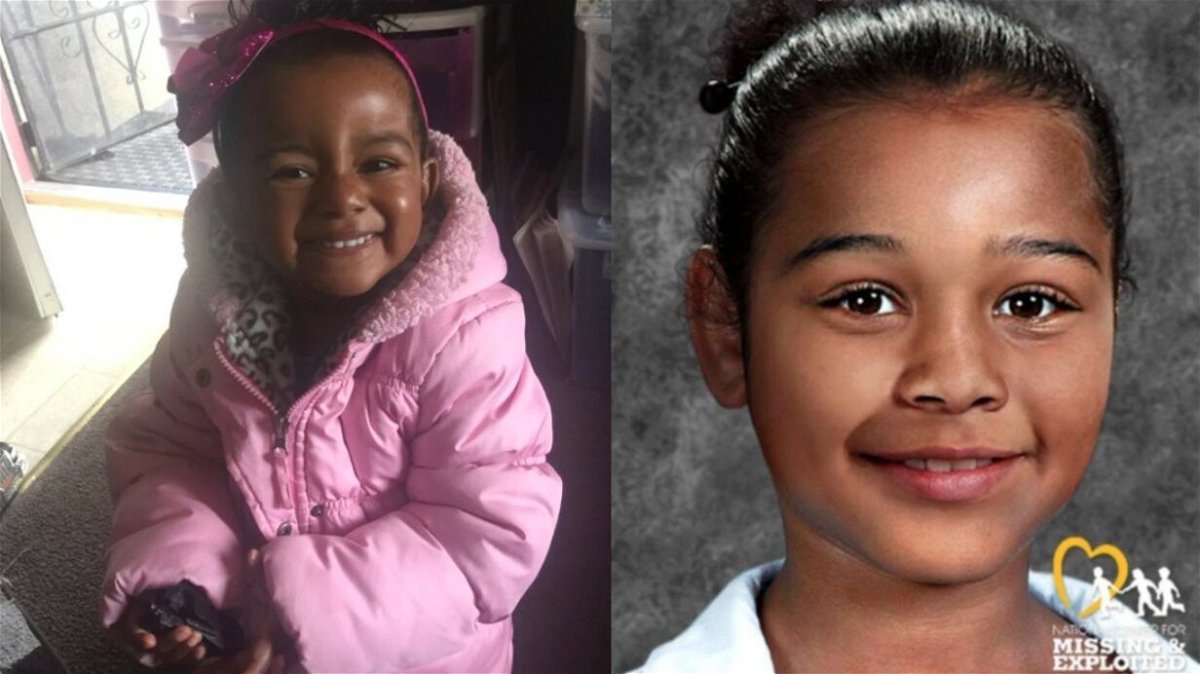 <i>San Francisco Police Department/KPIX</i><br/>Arianna Fitts at the time of her 2016 disappearance and in an image progression to age 8.