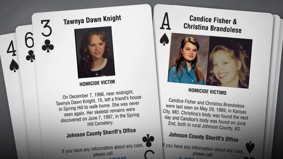<i>Kansas Department of Corrections via KCTV</i><br/>The Kansas Department of Corrections will soon distribute playing cards inside prisons and jails which feature cold cases from across the state. Most are unsolved murders. But the deck also contains missing persons cases and unidentified remains.