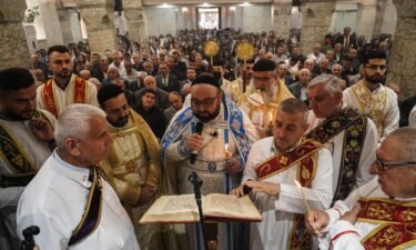 Priests lead the Easter Mass of Syriac Orthodox Christians on April 24 at Mart Shmoni Church in Bartella