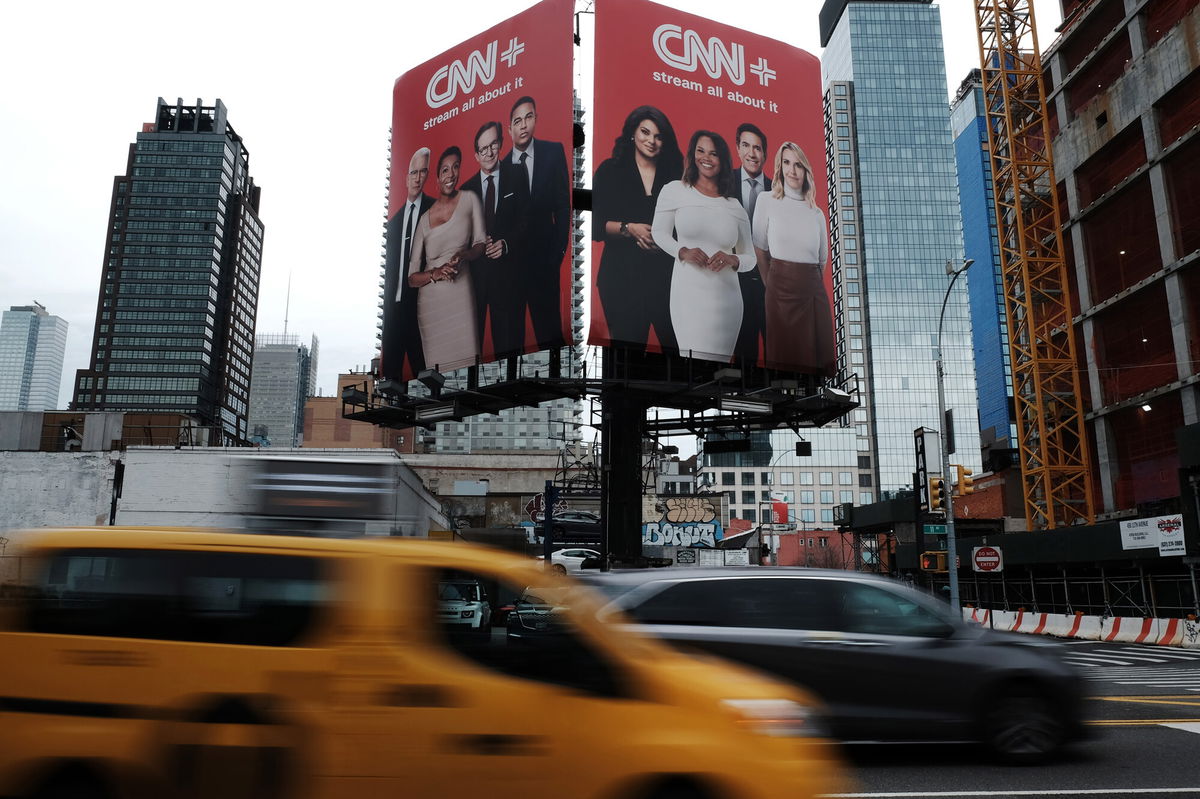 <i>Spencer Platt/Getty Images</i><br/>An advertisement for CNN+ is displayed in Manhattan on April 21