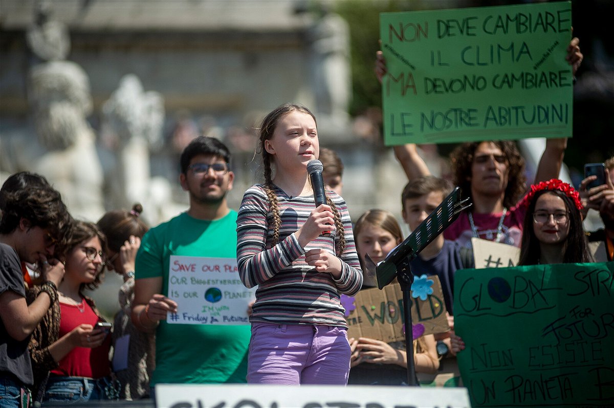 <i>Antonio Masiello/Getty Images</i><br/>Swedish activist Greta Thunberg urges action to combat the climate crisis in April 2019 in Rome.