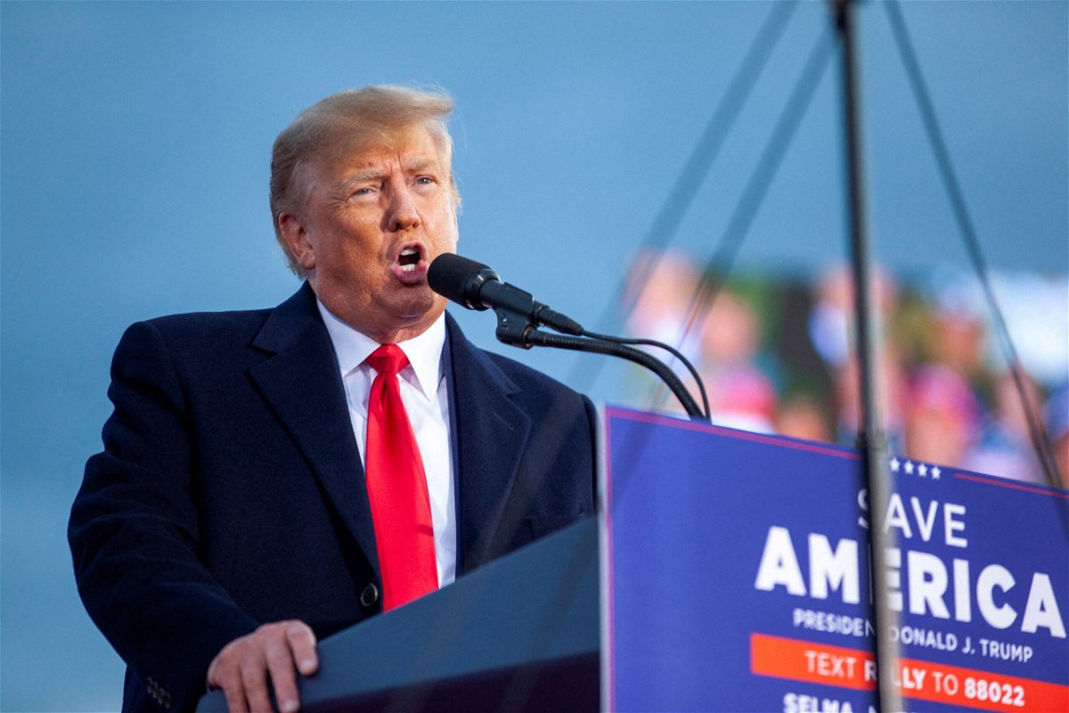 <i>Erin Siegal McIntyre/Reuters</i><br/>Former President Donald Trump speaks during his rally in Selma
