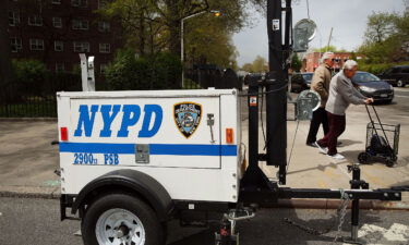 A mobile lighting unit is set up at a public housing complex in the Bronx in 2016.