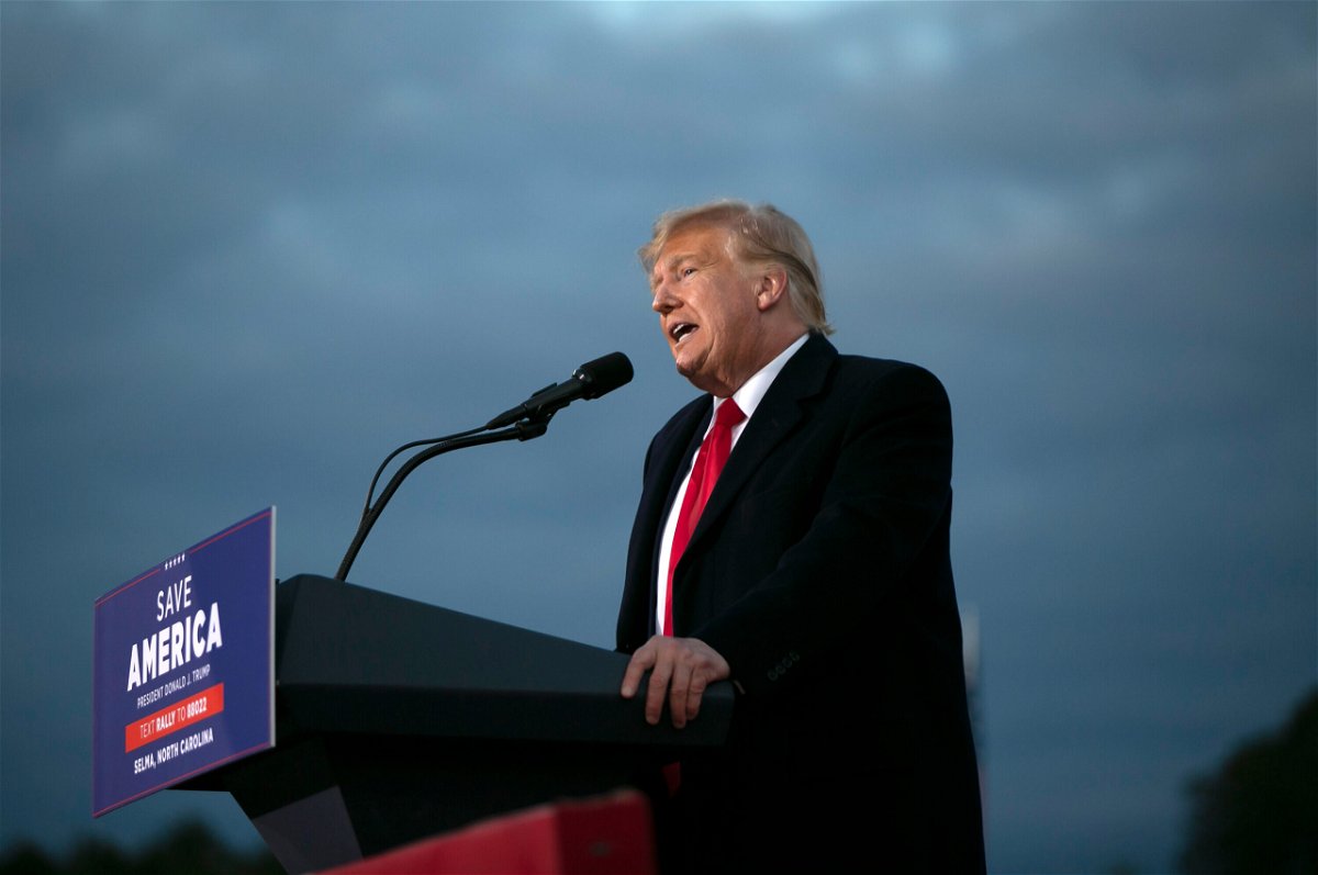 <i>Allison Joyce/Getty Images</i><br/>Former President Donald Trump speaks at a rally on April 9